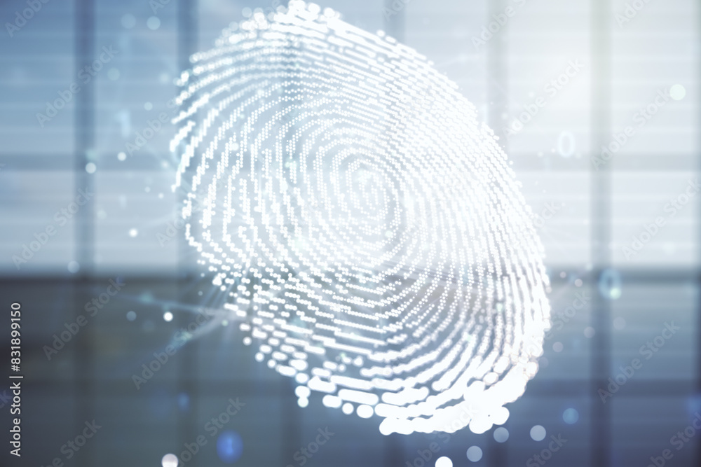 Aufkleber multi exposure of virtual abstract fingerprint illustration on abstract empty interior background, d