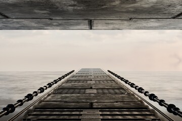 Obraz premium Interior dark room, hangar with concentrate wall and floor, fog and mist environment. 3d render. 