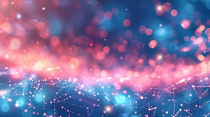Abstract data constellations forming a celestial map against a pink and blue neon night sky, guided by bokeh light stars