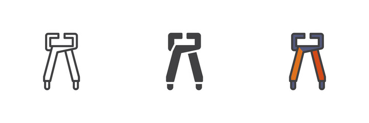 Tongs pliers, pincers different style icon set