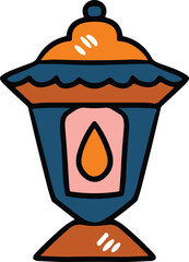 A black and white drawing of a lantern with a lit candle inside