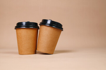 Coffee Cup Drinks With Copy Space Over Beige Background