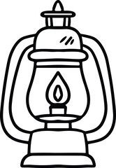 A black and white drawing of a lantern with a lit candle inside