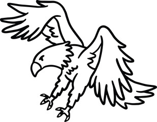 A bird with black beak and feet is flying in the air