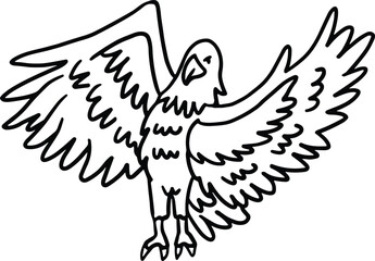 A bird with black beak and feet is flying in the air