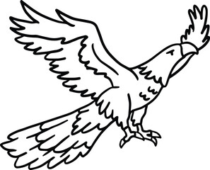 A bird with black beak and feet is flying in the air