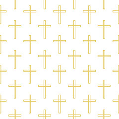 Simple golden cross icon seamless pattern on white