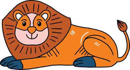 A lion is sitting on the ground with its head tilted to the side