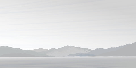 Minimalist countryside landscape with mountain ranges graphic illustrated have blank space.