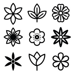 Set of Solid black outline Flower vector line icon design