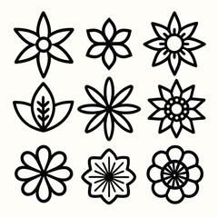 Set of Solid black outline Flower vector line icon design