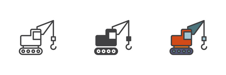 Crawler crane different style icon set