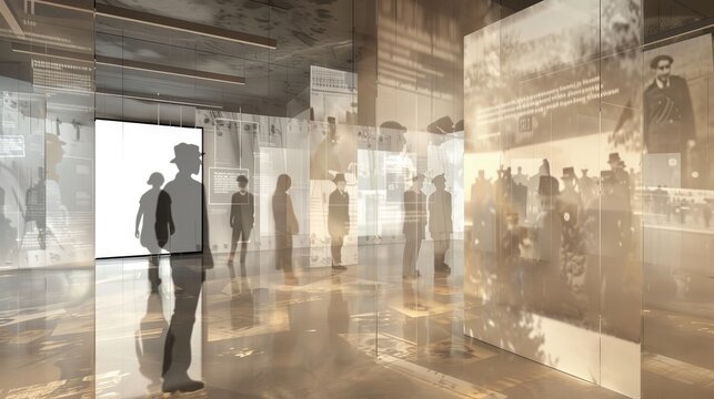 Design a digital representation of a virtual memory museum showcasing historical moments in a visually engaging way