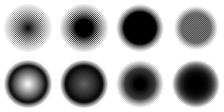 ハーフトーン　黒丸　シンプルベクターイラストセット