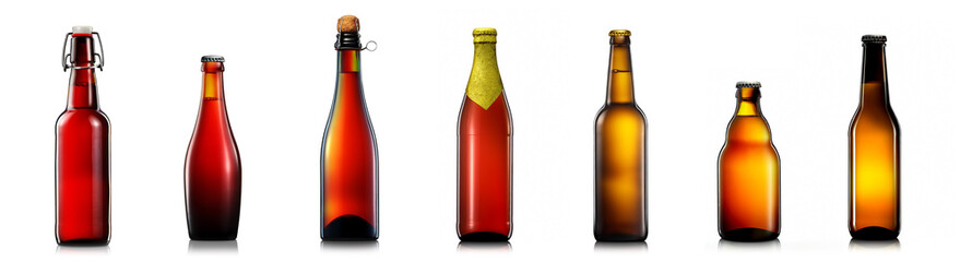 Set of bottle of beer or cider isolated on white background