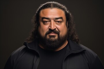 Obraz premium A man with a beard and dreadlocks is wearing a black jacket and shirt