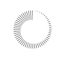 Circle countdown icon. Time clock symbol. Timer measure. Line and dot design element. Hour and minute icon. Interval symbol. Vector illustration isolated on white background.