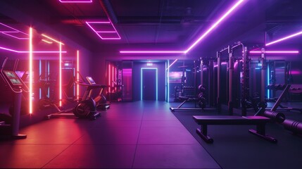 High-Tech Fitness Gym with Interactive Workout Stations and Virtual Reality Zones.