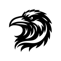 Vector logo of a raven head. black and white illustration of a hawk for a tattoo.