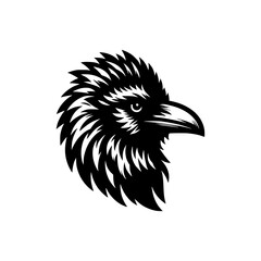 Vector logo of a raven head. black and white illustration of a hawk for a tattoo.