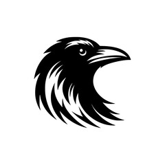 Vector logo of a raven head. black and white illustration of a hawk for a tattoo.