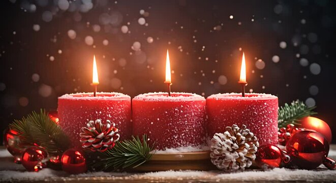  Advent Candles In Christmas Wreath On Snow	