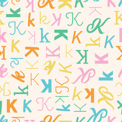 Letter K Alphabet seamless pattern playful decorative repeat backdrop background colorful decoration wrapping paper initial baby