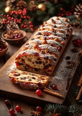 Stollen - Fruit bread with marzipan, powdered sugar, and dried fruits. 