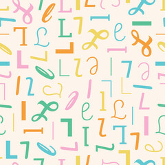 Letter L Alphabet seamless pattern playful decorative repeat backdrop background colorful decoration wrapping paper initial baby
