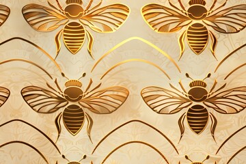 Golden seamless bee pattern 