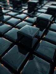 Fototapeta premium Alot of 3D cubes poping out of floor with dark color