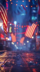 american flags, cinematic night shots