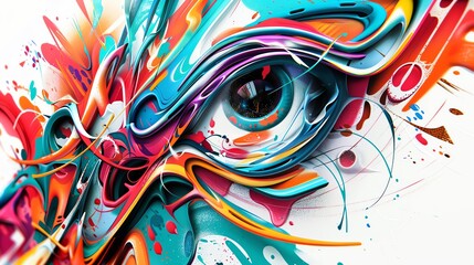 Vibrant abstract depiction of an eye with colorful strokes and dynamic shapes, creating a captivating and energetic visual impact.