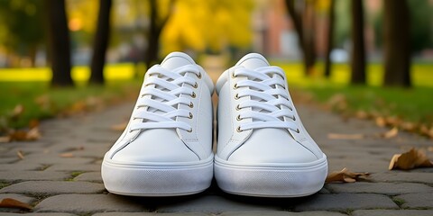 Close-up of white sneakers. Concept Fashion Photography, Footwear Advertisement, Stylish Sneakers, Close-Up Shots
