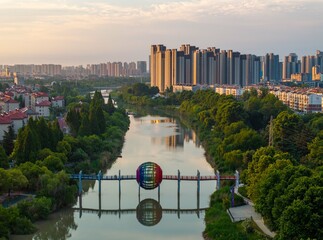Huaian, Jiangsu Province: China's North-South boundary symbol park in the morning light