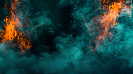 Fototapeta premium A performance backdrop of dark teal smoke with bright orange neon, deep and energizing,