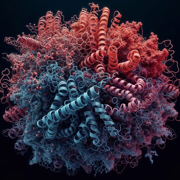 The structures for a vast array of the proteins used by living organisms with a dark background