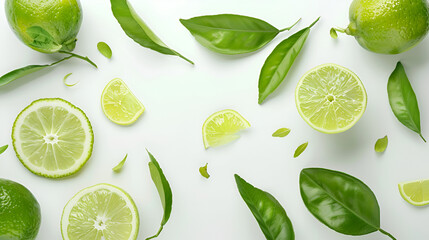 Lime and their leaves are on wooden table and looking so juicy with white background