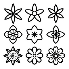Set of Solid black outline Flower vector line icon design