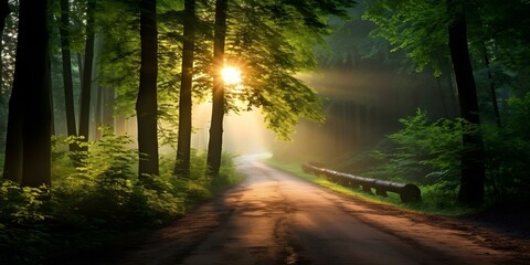 Obraz premium Capturing a Minimalist Forest Path at Dawn in K Resolution After a Storm. Concept Nature Photography, Minimalist Aesthetic, Dawn Light, High Resolution, Post-Stormandscape