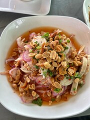 Glass Noodle, Spicy Salad (Yum Woon Sen). Cuisine Thailand style on top view.