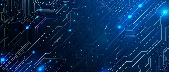 Fototapeta premium Blue technology background with a circuit board and light effect presentation design template for business, science or tech themes. Vector illustration of a blue digital futuristic abstract 