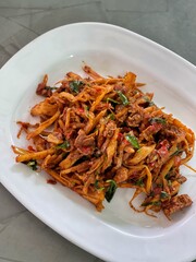Pad Prik Gaeng Recipe or Thai chili stir-fried menu, a common popular dish for a meal in Thailand the tasted is combination between sweet and spicy with little salty with the Thai herbs smelly