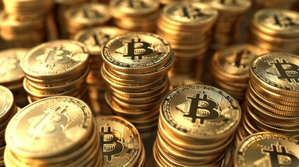 3D illustration of a pile of golden circle coins