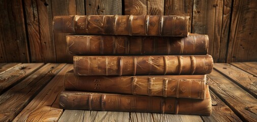 A stack of antique leather-bound savings books