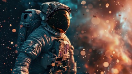 Fototapeta premium Astronaut in a spacesuit in space, spacewalk, above the surface of the earth.