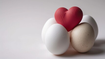 Fototapeta premium The egg with the face of love has red hearts around it.