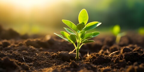 Symbolizing Growth and Beauty: A Green Plant Sprouting in Fertile Soil. Concept Botanical Growth, Lush Greenery, Natural Beauty, Fertile Soil, Plant Growth