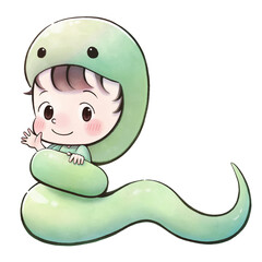 ヘビの着ぐるみを着た男の子のイラスト