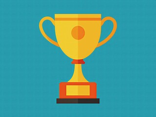 A golden trophy is displayed on a blue background